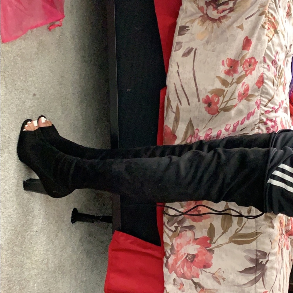 Over the knee, peep toe boots